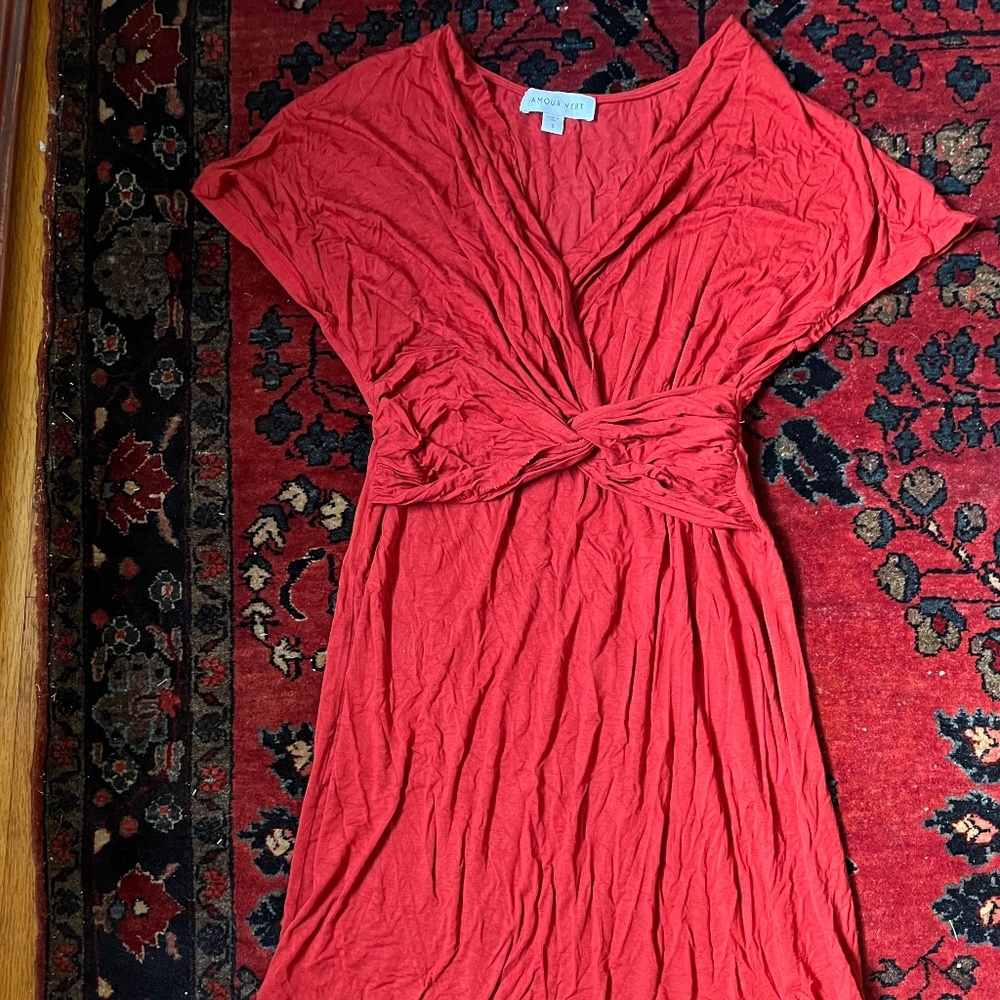 Amour Vert red cotton wrap front dress